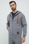 Бавовняна кофта лаунж HUGO чоловіча колір сірий з капюшоном з аплікацією