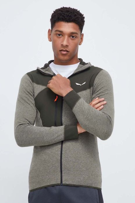 Спортивна кофта Salewa Puez 2 Dry чоловіча колір зелений з капюшоном візерунок