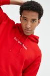 Кофта Tommy Jeans чоловіча колір червоний з капюшоном з аплікацією