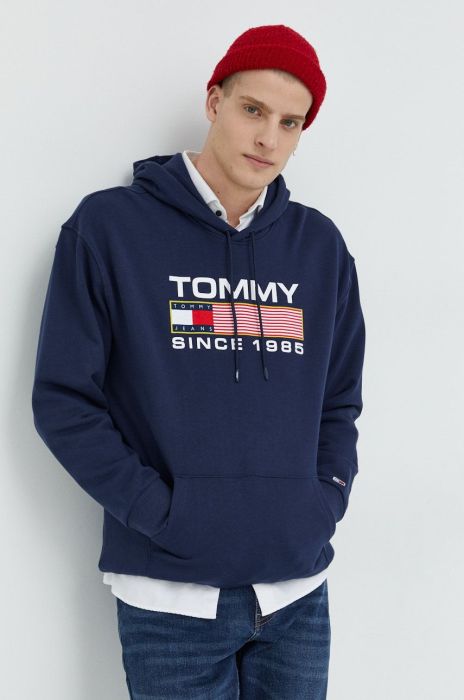 Бавовняна кофта Tommy Jeans чоловіча колір синій з аплікацією (2603747)