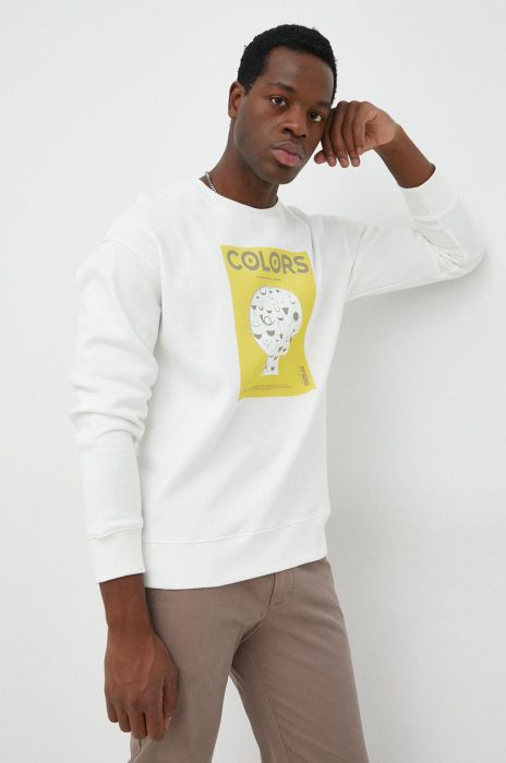 Бавовняна кофта United Colors of Benetton Colors чоловіча колір білий з принтом