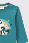 Дитячий лонгслів Coccodrillo колір зелений з принтом