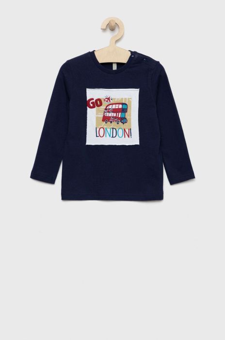 Дитячий бавовняний лонгслів Birba&Trybeyond колір синій з аплікацією
