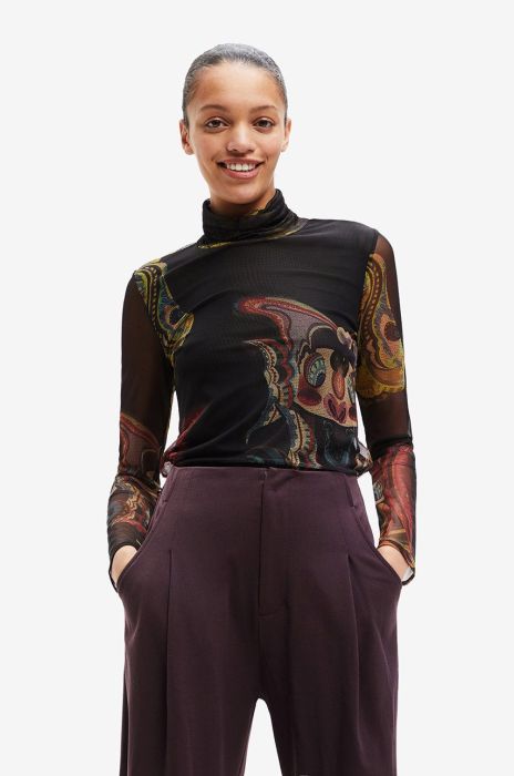 Лонгслів Desigual жіночий колір чорний гольф (2590455)