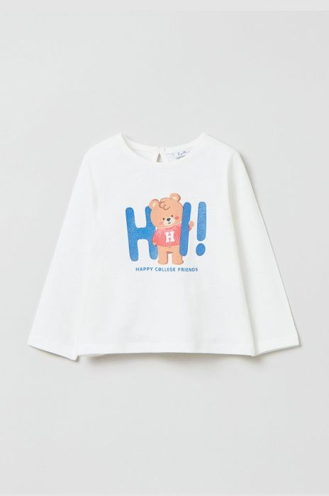 Дитячий бавовняний лонгслів OVS колір білий (2638933)