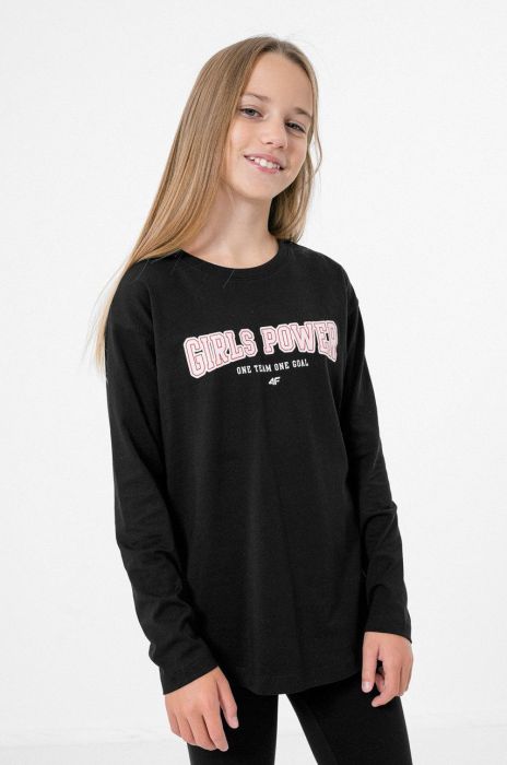 Дитячий бавовняний лонгслів 4F колір чорний