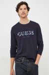 Бавовняний лонгслів Guess колір синій однотонний