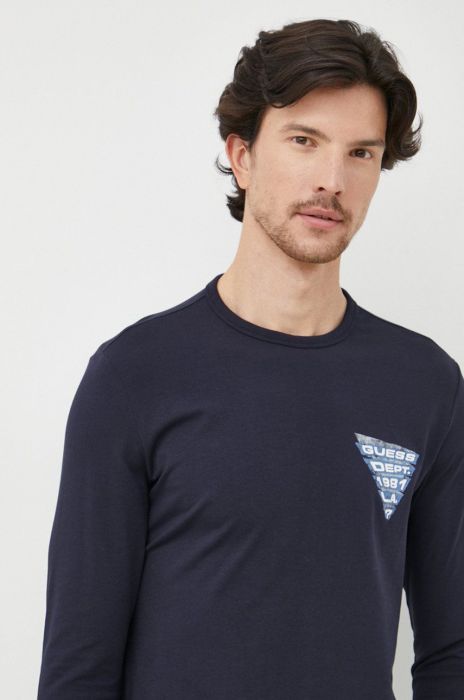 Лонгслів Guess чоловічий колір синій однотонний (2616583)