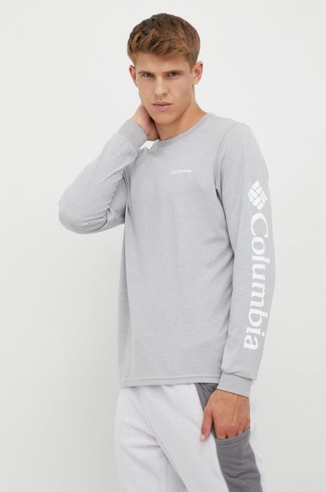 Лонгслів Columbia чоловічий колір сірий з принтом