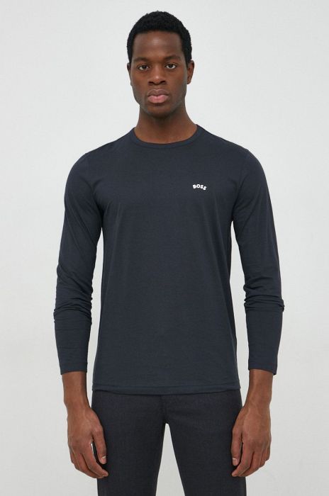 Бавовняний лонгслів BOSS boss athleisure колір синій меланж