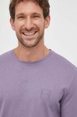Бавовняний лонгслів BOSS BOSS CASUAL колір фіолетовий з аплікацією