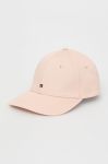 Бавовняна кепка Tommy Hilfiger колір рожевий однотонна