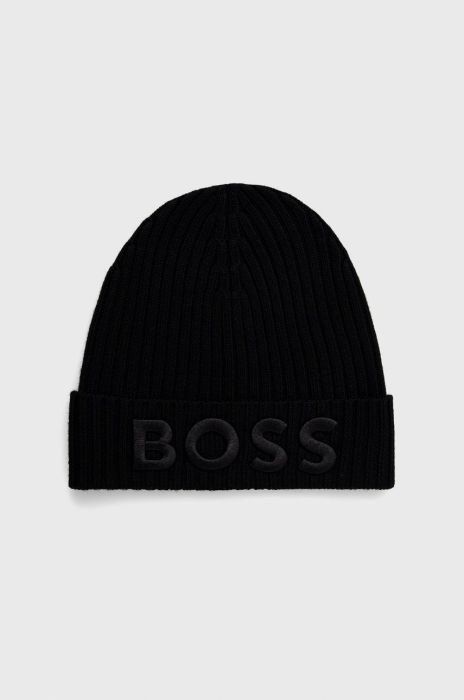 Вовняна шапка BOSS колір чорний вовна (2744116)