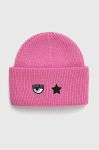 Шапка з домішкою вовни Chiara Ferragni колір рожевий з товстого трикотажу