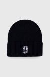 Вовняна шапка Tommy Hilfiger колір синій з товстого трикотажу вовна