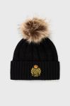 Шапка з домішкою вовни Lauren Ralph Lauren колір чорний з товстого трикотажу