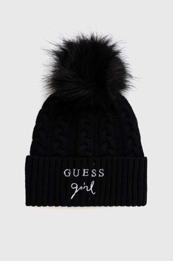 Дитяча шапка з домішкою вовни Guess колір чорний