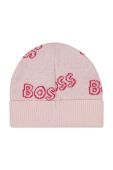 Дитяча бавовняна шапка BOSS колір рожевий з тонкого трикотажу з бавовни