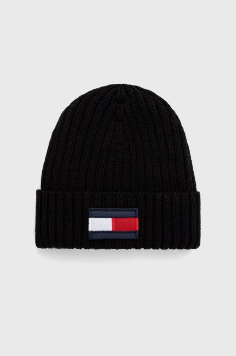Дитяча шапка Tommy Hilfiger колір чорний з товстого трикотажу