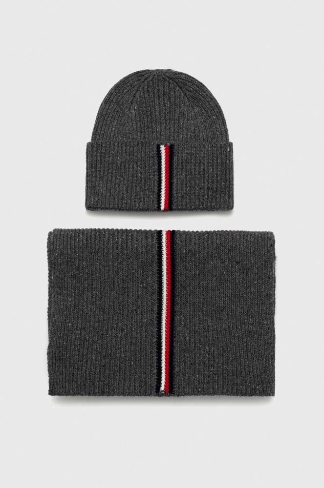 Шерстяна шапка і шарф Tommy Hilfiger колір сірий