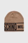 Вовняна шапка Moschino колір бежевий з тонкого трикотажу вовна (3398924)