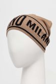 Вовняна шапка Moschino колір бежевий з тонкого трикотажу вовна (3398924)