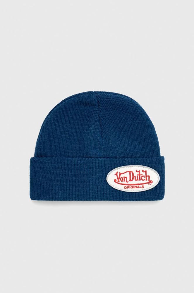 Шапка Von Dutch колір синій з товстого трикотажу