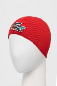 Шапка з домішкою вовни Lacoste колір червоний з тонкого трикотажу