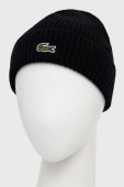 Вовняна шапка Lacoste колір чорний з тонкого трикотажу вовна