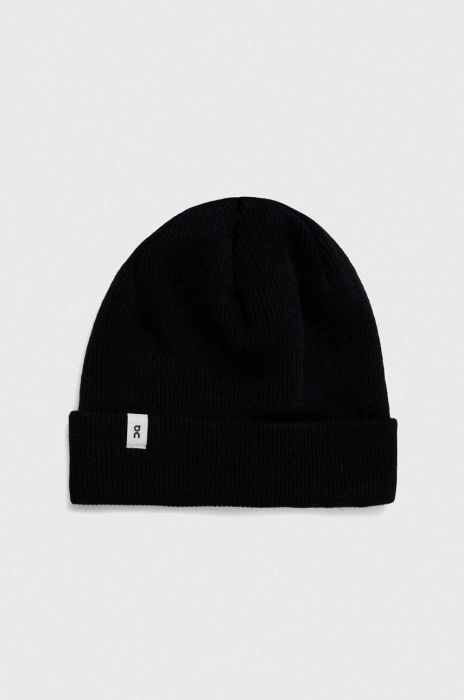 Шапка On-running Merino колір чорний вовна