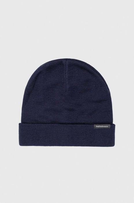Вовняна шапка Peak Performance колір синій з товстого трикотажу вовна