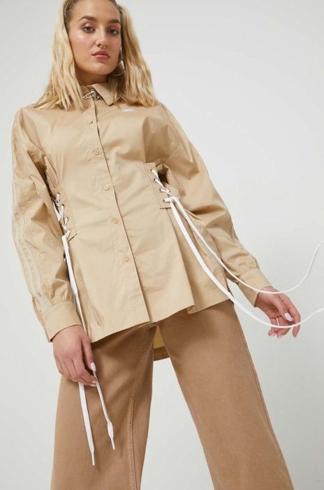 Сорочка adidas Originals Always Original жіноча колір бежевий regular класичний комір