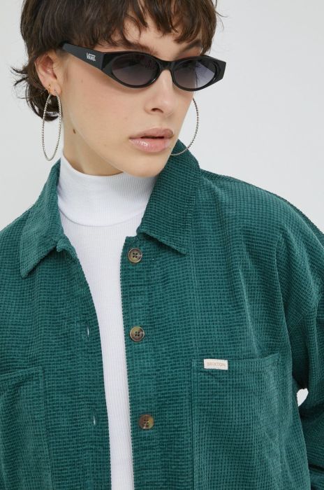 Бавовняна сорочка Brixton жіноча колір зелений relaxed класичний комір