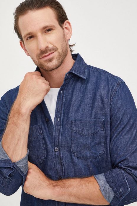 Джинсова сорочка Sisley чоловіча колір синій regular класичний комір