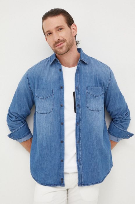 Джинсова сорочка Sisley чоловіча regular класичний комір колір блакитний