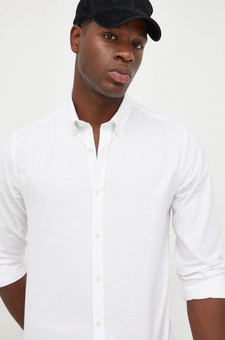 Сорочка Lindbergh чоловіча колір білий slim комір button-down