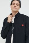 Бавовняна сорочка HUGO чоловіча колір чорний slim комір button-down
