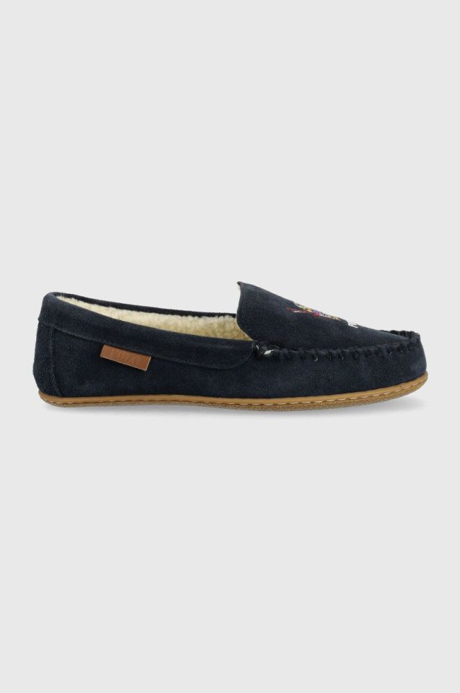 Шкіряні тапочки Polo Ralph Lauren Collins Bear колір синій RF103885