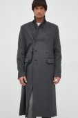Вовняне пальто Trussardi колір сірий перехідний двобортний (2731929)