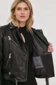 Шкіряна куртка Guess жіноча колір чорний перехідна