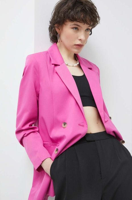 Піджак Pieces Malie колір рожевий двобортний однотонний