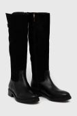 Шкіряні чоботи Tommy Hilfiger Th Suede Longboot жіночі колір чорний на плоскому ходу