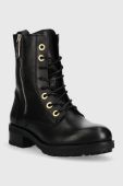 Шкіряні черевики Tommy Hilfiger Th Essentials Biker Boot жіночі колір чорний на плоскому ходу утеплене