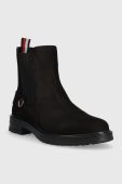 Замшеві черевики Tommy Hilfiger Th Coin Flat Boot жіночі колір чорний на плоскому ходу