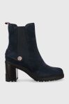 Замшеві черевики Tommy Hilfiger Outdoor High Heel Boot жіночі колір синій каблук блок