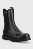 Шкіряні черевики Tommy Jeans Tommy Jeans Long Chelsea Boot жіночі колір чорний на платформі