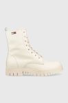 Шкіряні черевики Tommy Jeans Tommy Jeans Lace Up Wmns Boot жіночі колір бежевий на плоскому ходу