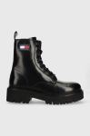 Шкіряні черевики Tommy Jeans Urban Tommy Jeans Lace Up Boot жіночі колір чорний на платформі