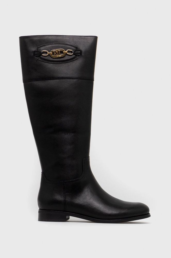 Шкіряні чоботи Lauren Ralph Lauren Breana жіночі колір чорний на плоскому ходу 802871310002