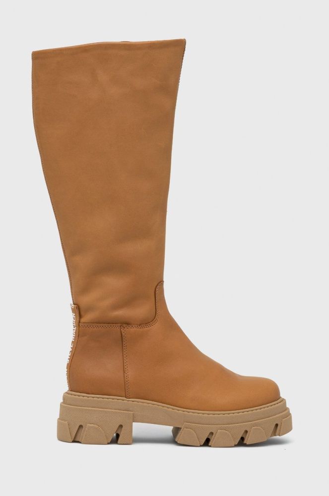 Шкіряні чоботи Steve Madden жіночі колір коричневий на платформі